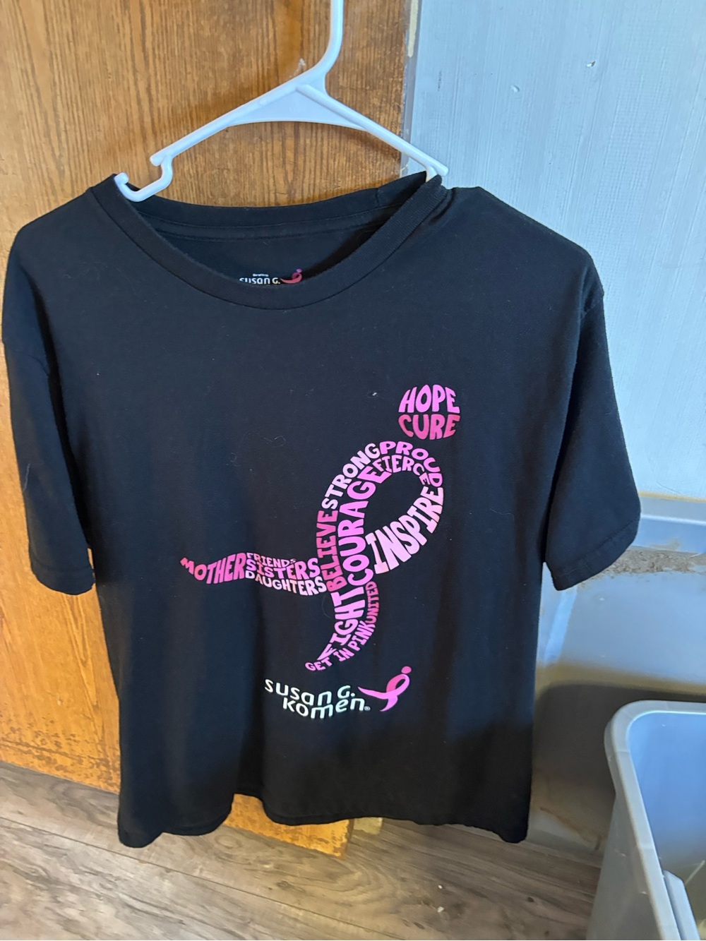 Women’s ' Black Tee with Pink Ribbon Graphic